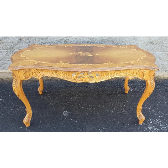 Italian Rococo Revival Marquetry Fruitwood Coffee Table For Sale - Image 12 of 12