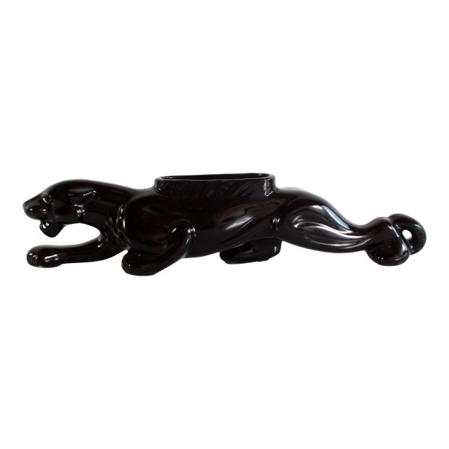 Vintage Mid-Century Pottery Black Panther Lamp / Planter For Sale