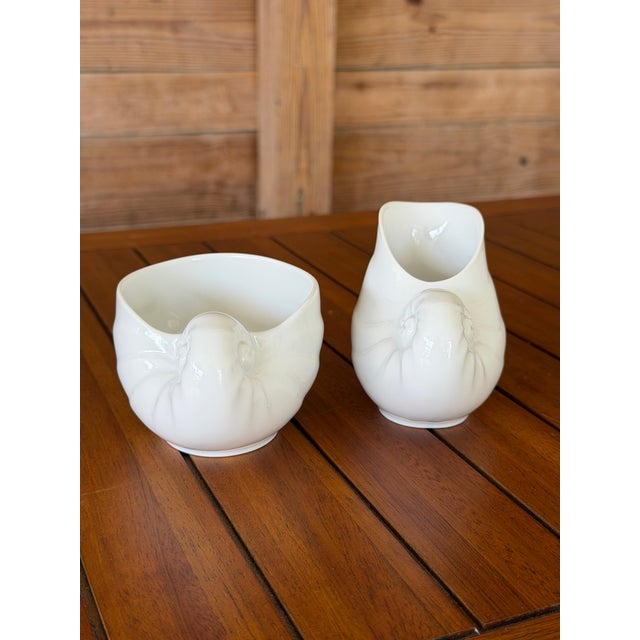 Coastal Vintage Hutschenreuther Porcelain Nautilus Shell Sugar Bowl and Creamer Set For Sale - Image 3 of 11