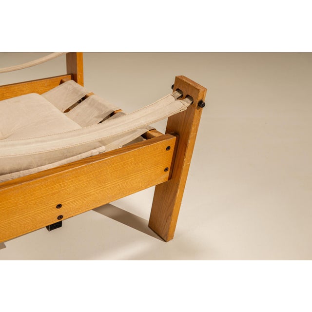 Set of Easy Chair and Ottoman in Pinewood and Canvas by John De Haard, Netherlands, 1960s For Sale - Image 10 of 14