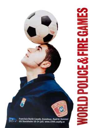 1999 Swedish Poster, World Police & Fire Games, Francisco Durán Casado, Brandman, Madrid