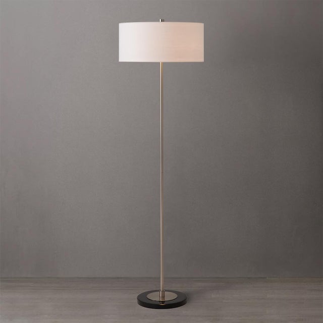 Nova of California Slimline Floor Lamp with White Linen Drum Shade and Black Marble Base 18 inch diameter x 8 inch height...