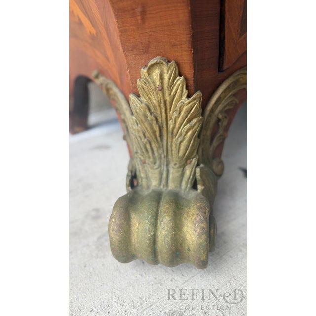 Late 19th Century French-Style Inlaid Bombe Commode With Gilt Bronze Mounts For Sale - Image 9 of 16