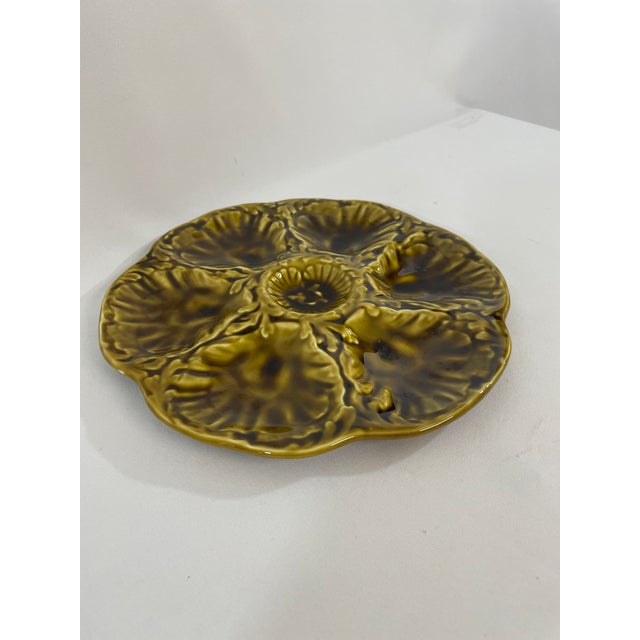 Gien 1950s French Gien Majolica Olive Green Oyster Plate For Sale - Image 4 of 15