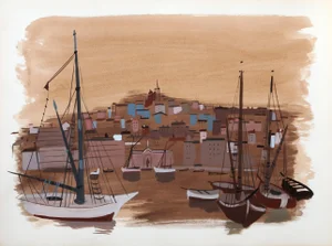Harbor 2, Charles Levier Watercolor on Paper, Unsigned