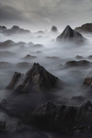 Mapless by Jenya Chernoff | Constructed diorama and framed giclée print of a misty landscape