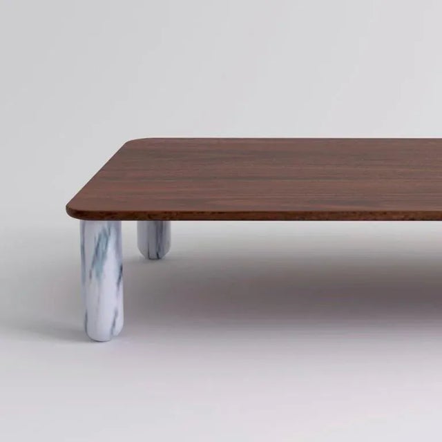 Contemporary Xlarge Walnut and White Marble Sunday Coffee Table by Jean-Baptiste Souletie For Sale - Image 3 of 10