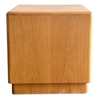 Vintage Waterfall Oak Cube Side Table Pedestal End Table in the Style of Dunbar and Milo Baughman For Sale