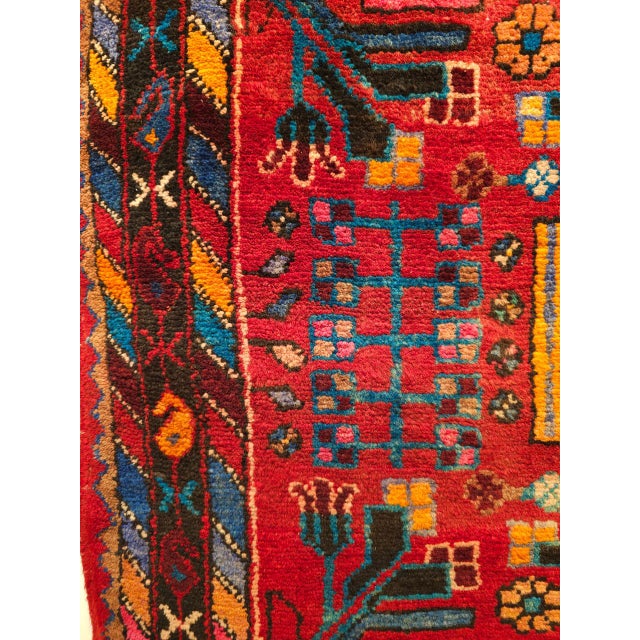 Vintage Persian Hamadan Gallery Area Rug, Hand-Knotted Wool, Tribal Bird Pattern, 6x10, Red & Navy For Sale - Image 13 of 18