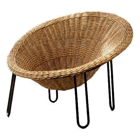 Vintage Italian Modern Boho Rattan Spherical Bowl Chair, 1950s For Sale