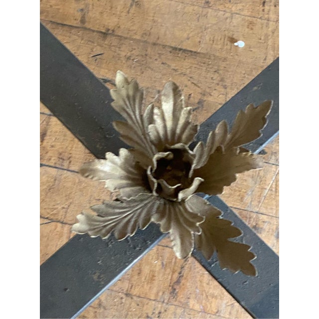 Late 20th Century Vintage Patio Round Iron Table Base with Gold Leaf and Rose For Sale - Image 5 of 6