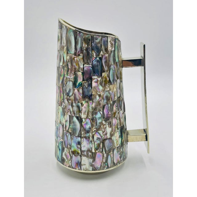 Mexican Mid 20th Century Mexican Alpaca Silver & Abalone Shell Pitcher, Signed Lhg For Sale - Image 3 of 17