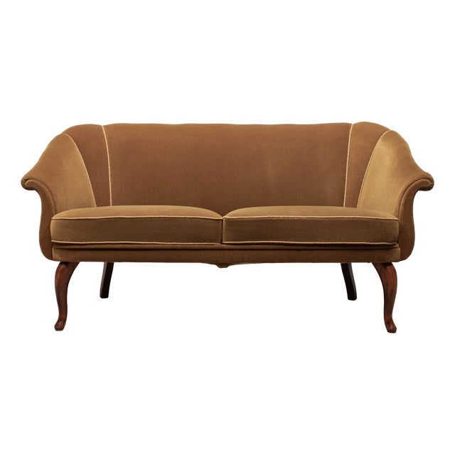 Swedish Two-Seater Sofa in Bronze-Coloured Velour, 1940s For Sale
