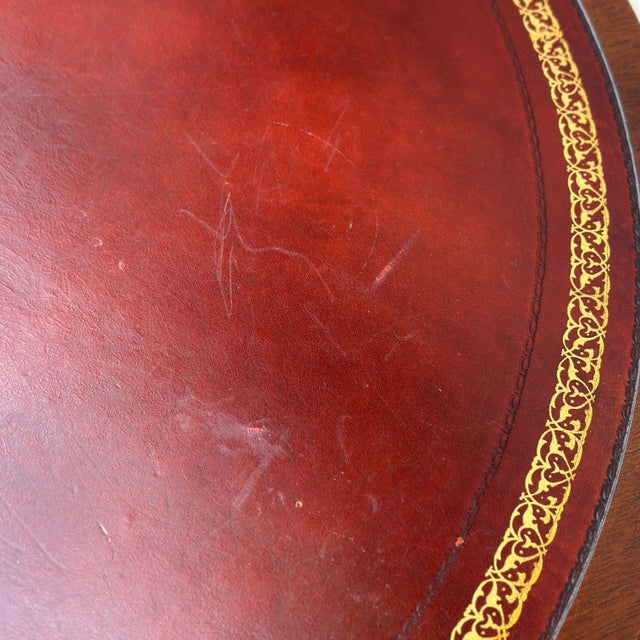 Vintage Regency Style Mahogany Rotating Drum Tooled Leather Top Rent Table For Sale - Image 9 of 12