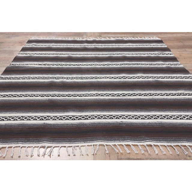 Dark Gray Vintage Striped Indian Kilim Rug - 04'09 X 05'11 For Sale - Image 8 of 9