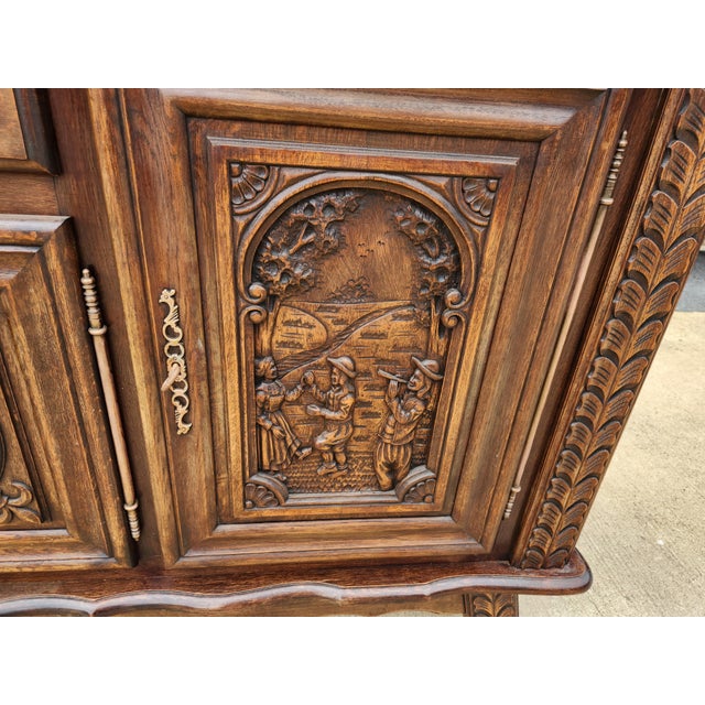 Antique French Brittany Hand-Carved Oak Sideboard, C. 1920s For Sale - Image 11 of 14