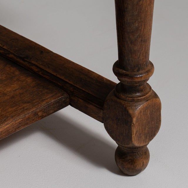French Provincial 1970-1979 France Weathered Honey Oak Oak Trestle Bench Table For Sale - Image 3 of 11