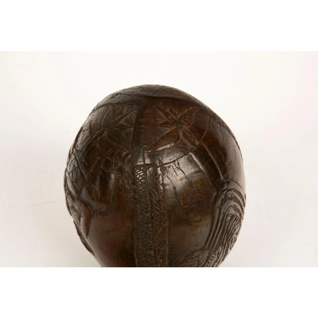 19th-Century French Colonial Carved Coconut Flask For Sale - Image 4 of 12
