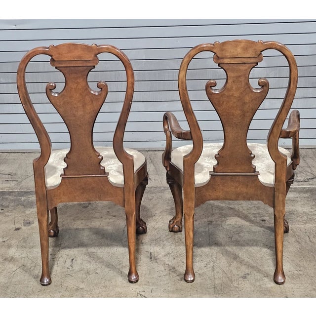 Late 20th Century Share Set of 6 Baker Stately Homes Burl Walnut Dining Chairs Claw & Ball Feet George I For Sale - Image 11 of 16