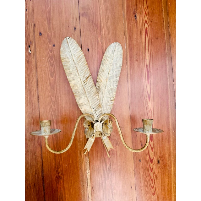 Late 20th Century Hand Marbled Feather and Bow Candle Scones- a Pair For Sale - Image 4 of 7