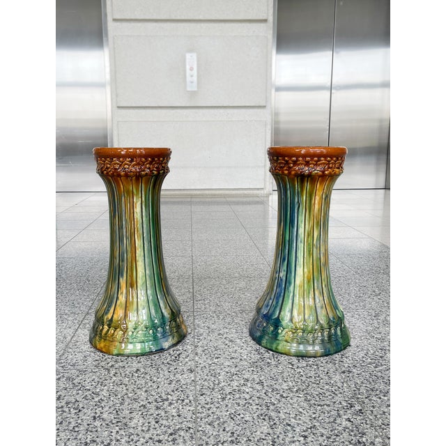 Vintage Majolica Ceramic Planters - A Pair For Sale - Image 4 of 13