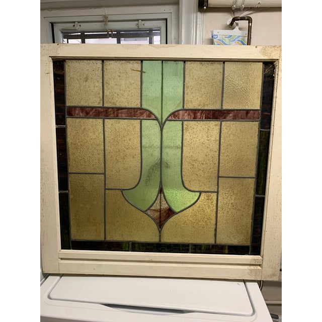 Traditional 1920s Salvaged Reclaimed Rose Stained Glass Window For Sale - Image 3 of 4