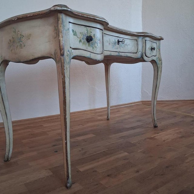 Louis XV Style Hand-Painted Lady's Writing Desk in Beech, France, 1930s For Sale - Image 5 of 18