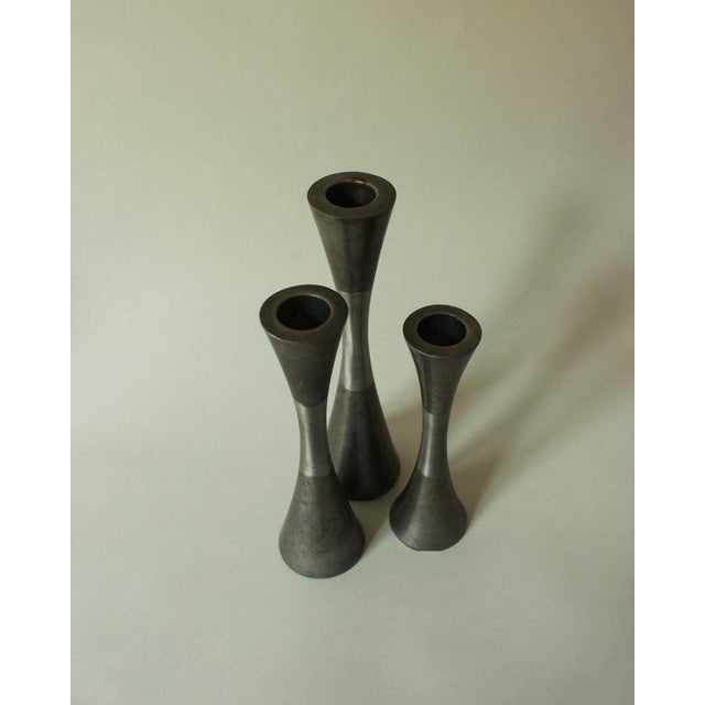 Diabolo Candlesticks in Patinated and Brushed Steel, 1970s, Set of 3 For Sale - Image 9 of 11
