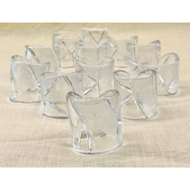 Mid-Century Swedish Ice Glass Napkin Rings attributed to Uno Westerberg for Pukeberg, 1970s, Set of 12 For Sale - Image 8 of 18