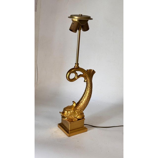 Large French Brass and Gilt Metal Fish Table Lamp, 1970s For Sale - Image 4 of 15