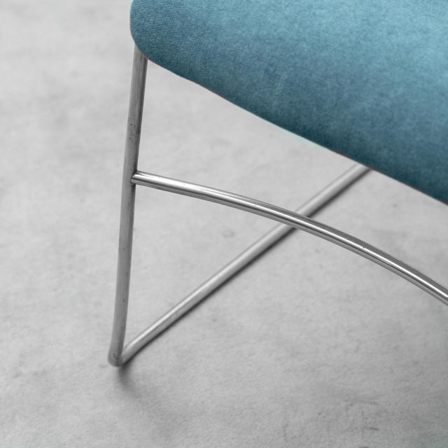Metal Metal and Blue Fabric Chairs, 1970s, Set of 4 For Sale - Image 7 of 12