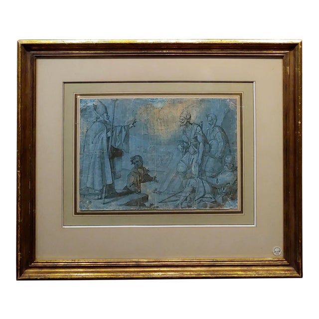 16th Century Dutch Old Master Drawing -Bishop Blessing Cripple & Disabled Men For Sale