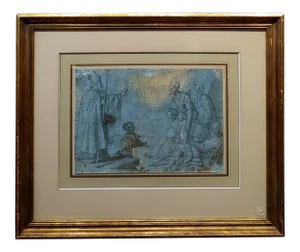 16th Century Dutch Old Master Drawing -Bishop Blessing Cripple & Disabled Men