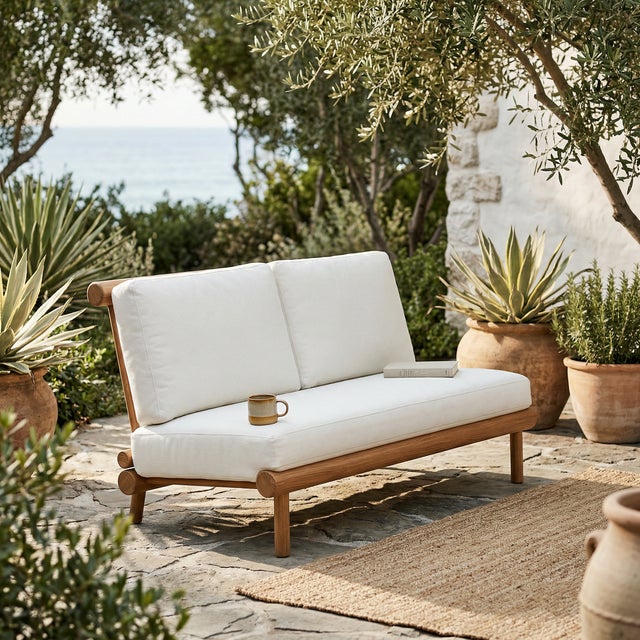 The Rishon Love Seat offers a softer take on modern luxury, pairing our sculptural teak frame with a plush, traditionally...
