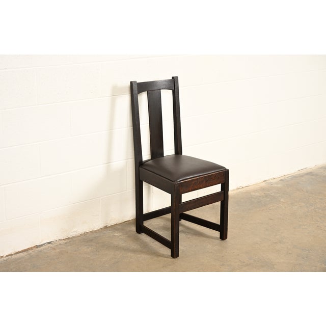 Charles Limbert Limbert Antique Mission Oak Arts & Crafts T-Back Side Chair or Dining Chair, Circa 1910 For Sale - Image 4 of 11