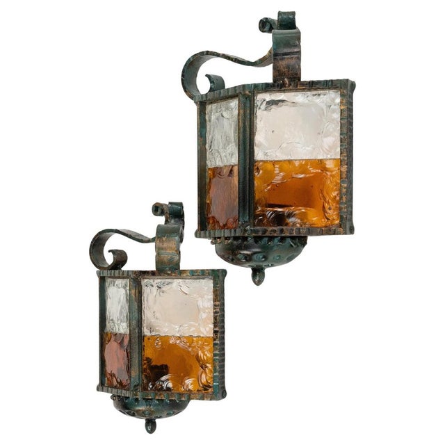 Mid-Century Sconces in Iron and Hammered Glass attributed to Longobard, Italy, 1970s, Set of 2 For Sale - Image 15 of 15