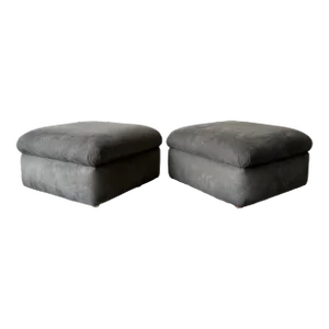 70's Postmodern Upholstered Ottomans on Casters - a Pair