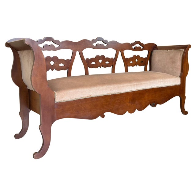 20th Century Catalan Bench in Walnut with Upholstered Seat and Arms For Sale - Image 15 of 18