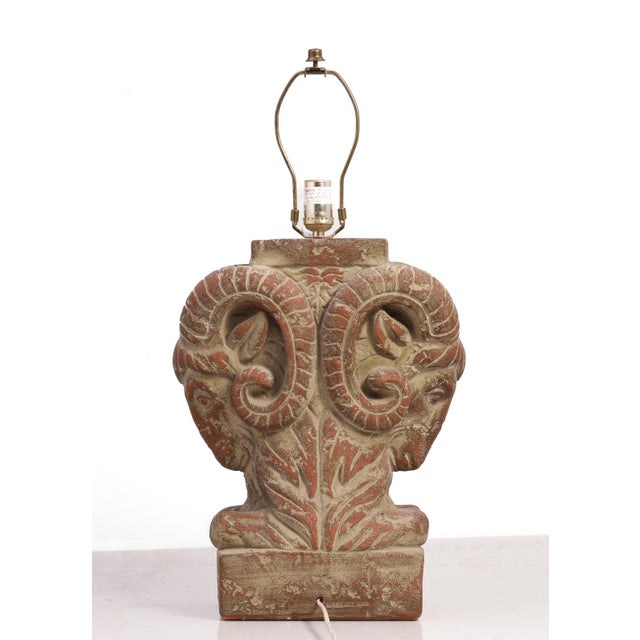 1990s Bon Art 1990s Rams Ibis Ceramic Plaster Table Lamp Hollywood Regency Art Deco Chapman Mario Buatta For Sale - Image 5 of 16