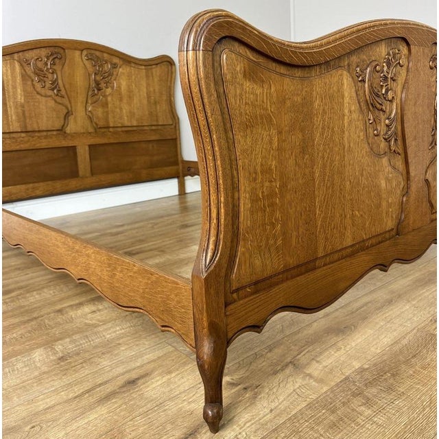Vintage French Louis XVI Double Bed Frame in Carved Oak For Sale - Image 11 of 15