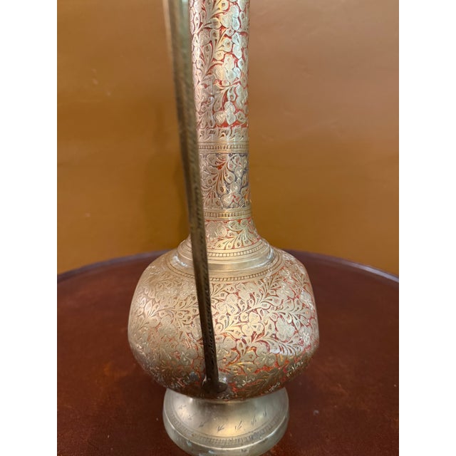 Vintage 23" Ornate Etched Solid Brass Aftabeh Ewer For Sale - Image 15 of 18