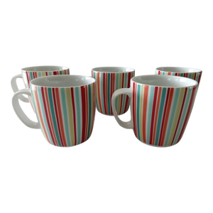 Vintage Mid-Century Modern Crate & Barrel Vertical Stripe Coffee Tea Mugs -Set of 5