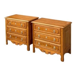 Ethan Allen Legacy Collection French Country 3 Drawer Nightstand Chests in Russet Maple - a Pair (13-5301) For Sale