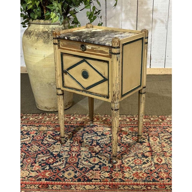 Wood Louis XVI Bedside Table in Beechwood with a Marble Top, 19th Century For Sale - Image 7 of 18