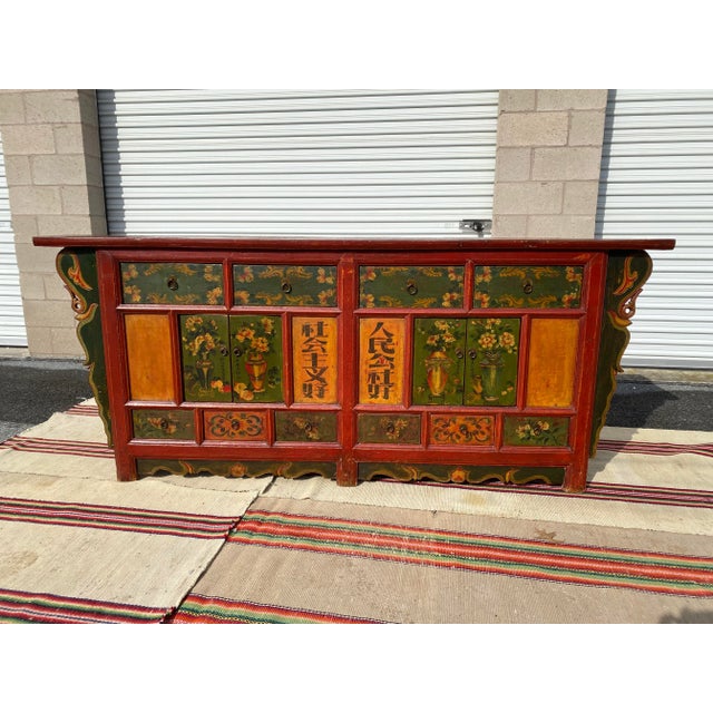 Vintage Chinoiserie Polychrome Paint Decorated Sideboard, Circa 1950s For Sale - Image 13 of 13