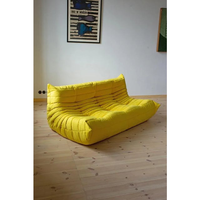 Set of Yellow Microfiber Togo 2- and 3-Seat Sofa by Michel Ducaroy for Ligne Roset For Sale - Image 3 of 4
