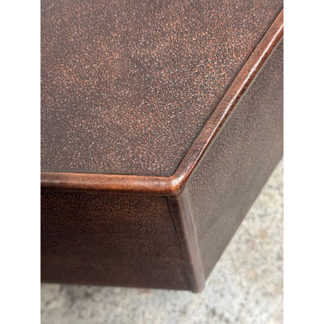 Brown Hexagonal Embossed Leather Side Table, Vintage For Sale - Image 8 of 12