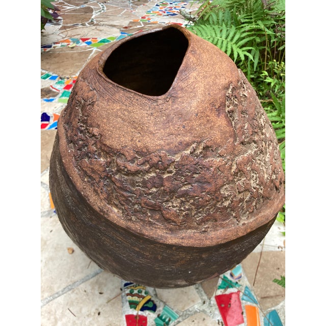 Original Hand-Thrown 1980s Stunning Clay Vessel Dramatic Brutalist Texture - Signed by Galveston Artist For Sale - Image 4 of 13