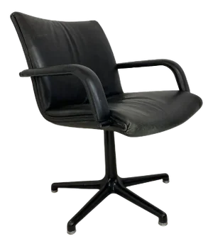 Steel Artifort Desk Chair in Black Leather by Geoffrey Harcourt, 1970s