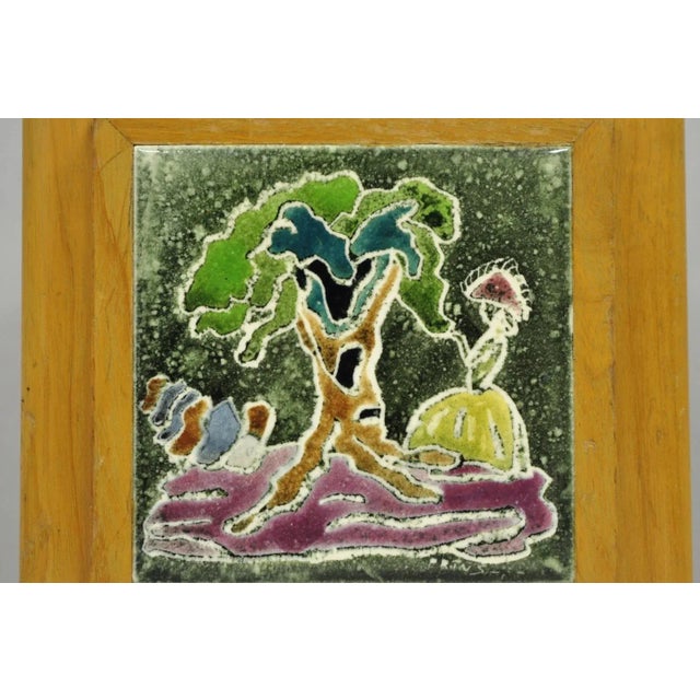 Vintage J. Warner Prins Tile Mid Century Modern Cerused Wood Small Table Lamp For Sale - Image 4 of 12